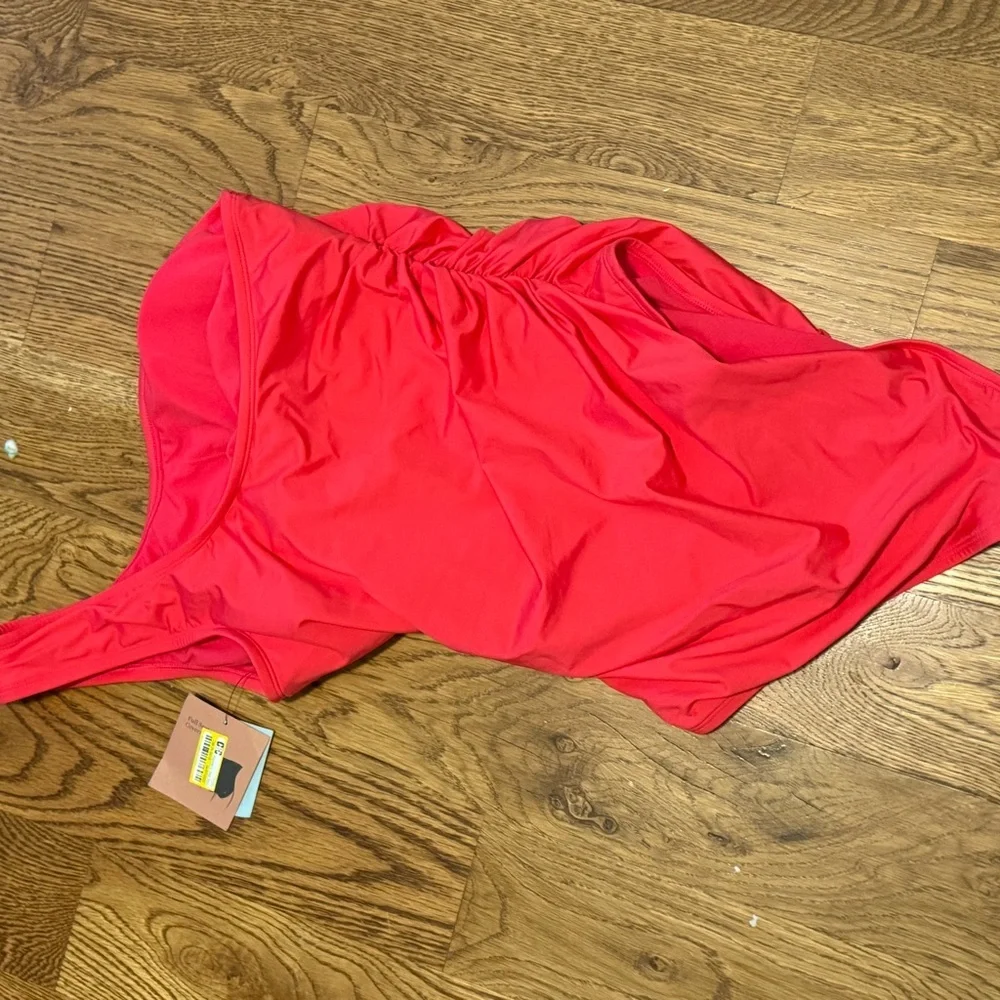 shade and shore one piece one shoulder red swimsuit